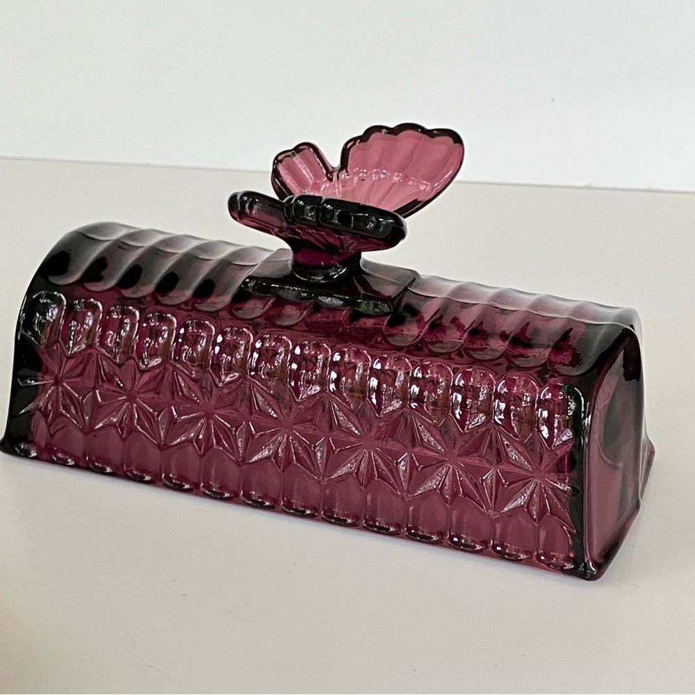 Circleware Plum Purple Amethyst Butterfly Butter Dish - Picture 12 of 16